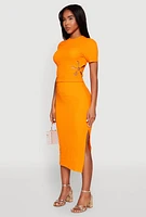 Womens Flower Cut Out Textured Knit Top, Orange, Size S
