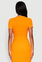 Womens Flower Cut Out Textured Knit Top, Orange, Size S