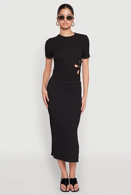 Womens Textured Knit Side Slit Midi Skirt, M