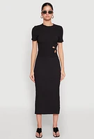 Womens Textured Knit Side Slit Midi Skirt, M