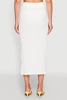 Womens Textured Knit Side Slit Midi Skirt, White, Size S