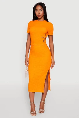 Womens Textured Knit Side Slit Midi Skirt, S