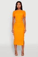 Womens Textured Knit Side Slit Midi Skirt, S