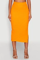 Womens Textured Knit Side Slit Midi Skirt, S