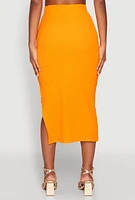 Womens Textured Knit Side Slit Midi Skirt, S