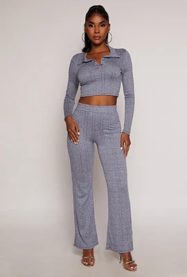 Womens Textured Knit Wide Leg Pants, Blue, Size L