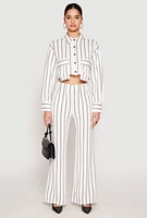 Womens Striped High Waisted Dress Pants, White,