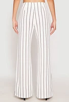 Womens Striped High Waisted Dress Pants, White,