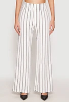 Womens Striped High Waisted Dress Pants, White,