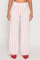 Womens Striped High Waisted Dress Pants, White, Size M