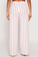 Womens Striped High Waisted Dress Pants, White, Size M