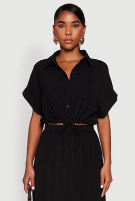Womens Airy Drawstring Hem Shirt,