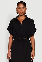 Womens Airy Drawstring Hem Shirt, M