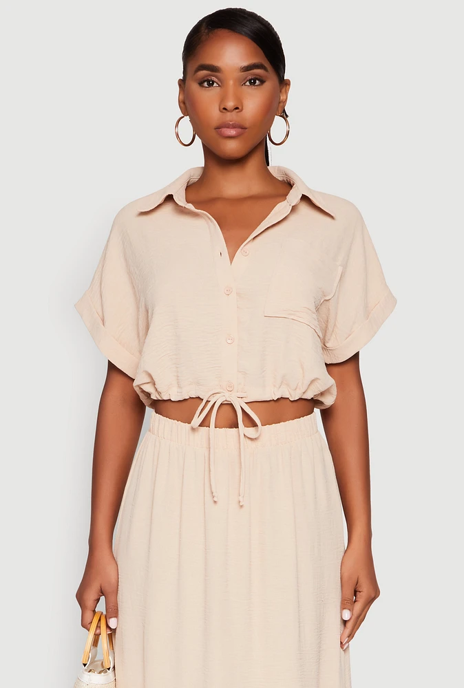 Womens Airy Drawstring Hem Shirt,