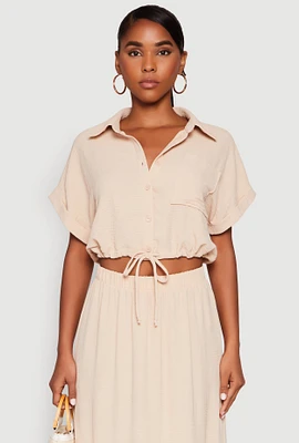 Womens Airy Drawstring Hem Shirt,