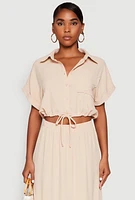 Womens Airy Drawstring Hem Shirt,