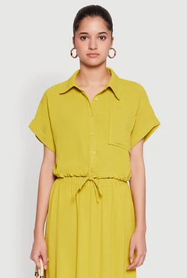 Womens Airy Drawstring Hem Shirt,