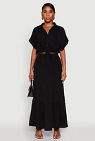Womens Airy High Waisted Tiered Skirt, Black, Size M