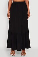 Womens Airy High Waisted Tiered Skirt, Black, Size M