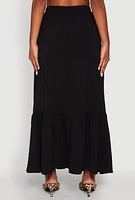 Womens Airy High Waisted Tiered Skirt, Black, Size M