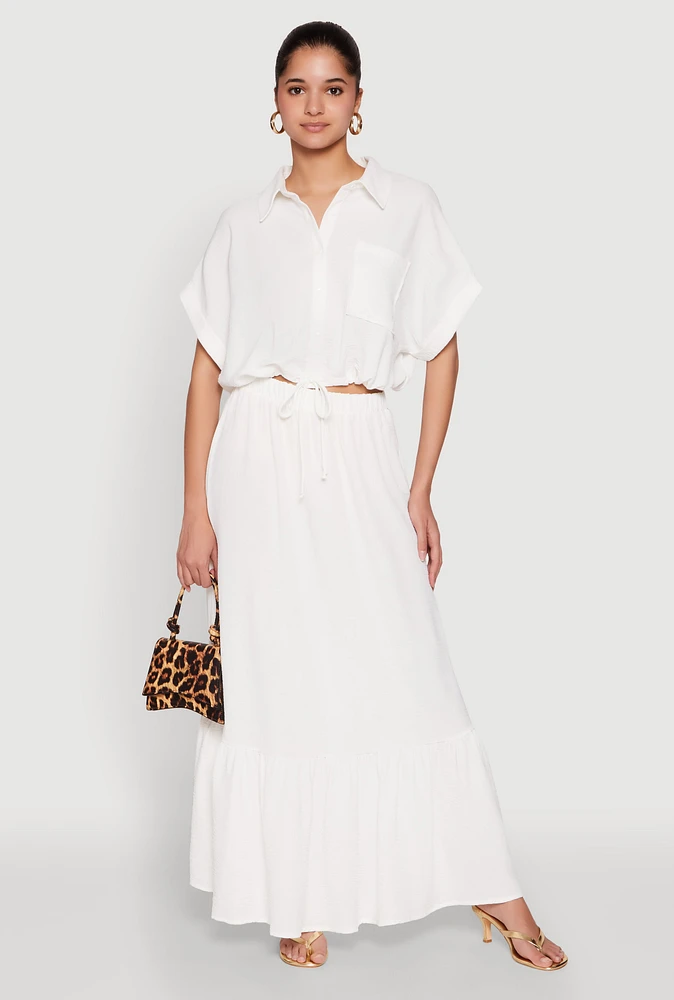 Womens Airy High Waisted Tiered Skirt, White, Size S