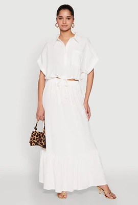 Womens Airy High Waisted Tiered Skirt, White, Size S