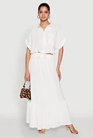 Womens Airy High Waisted Tiered Skirt, White, Size S