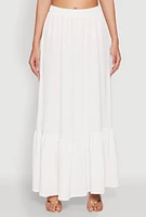 Womens Airy High Waisted Tiered Skirt, White, Size S