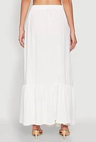 Womens Airy High Waisted Tiered Skirt, White, Size S