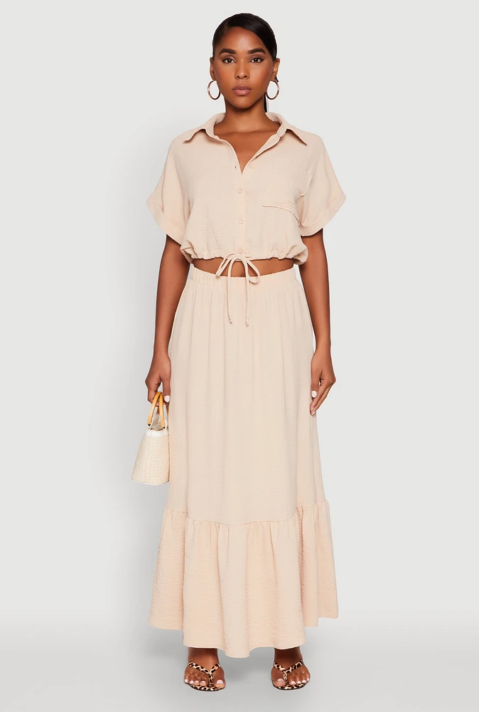 Womens Airy High Waisted Tiered Skirt,