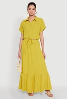 Womens Airy High Waisted Tiered Skirt, Green, Size L