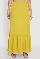 Womens Airy High Waisted Tiered Skirt, Green, Size L