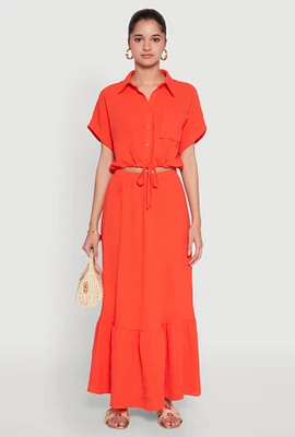 Womens Airy High Waisted Tiered Skirt, Orange, Size XL