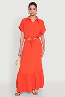 Womens Airy High Waisted Tiered Skirt, Orange, Size XL
