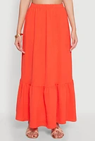 Womens Airy High Waisted Tiered Skirt, Orange, Size XL