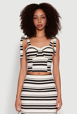 Womens Striped Bow Strap Cropped Bustier Top, Multi, Size XL