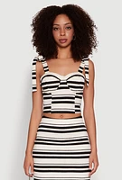 Womens Striped Bow Strap Cropped Bustier Top, Multi, Size XL