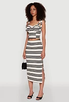 Womens Striped Bow Strap Cropped Bustier Top, Multi, Size XL