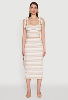 Womens Striped Side Slit Midi Skirt, Khaki, Size S