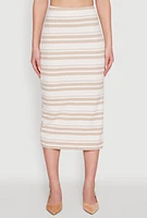 Womens Striped Side Slit Midi Skirt, Khaki, Size S