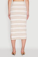 Womens Striped Side Slit Midi Skirt, Khaki, Size S