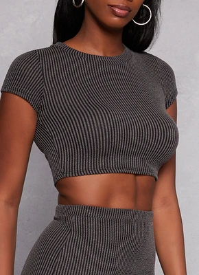 Womens Ribbed Short Sleeve Crop Top, Grey, Size S