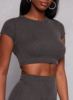 Womens Ribbed Short Sleeve Crop Top, Grey, Size S