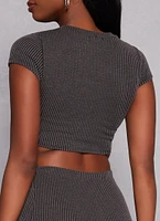Womens Ribbed Short Sleeve Crop Top, Grey, Size S