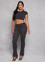 Womens Ribbed Knit Cropped Tee, Grey, Size M