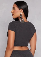 Womens Ribbed Knit Cropped Tee, Grey, Size M
