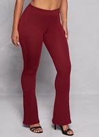 Womens Ribbed Knit Pull On Boot Cut Pants, Burgundy, Size M