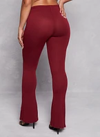 Womens Ribbed Knit Pull On Boot Cut Pants, Burgundy, Size M