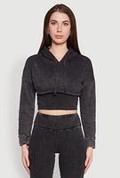 Womens Mineral Wash Hooded Crop Top, Grey,