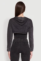 Womens Mineral Wash Hooded Crop Top, Grey,